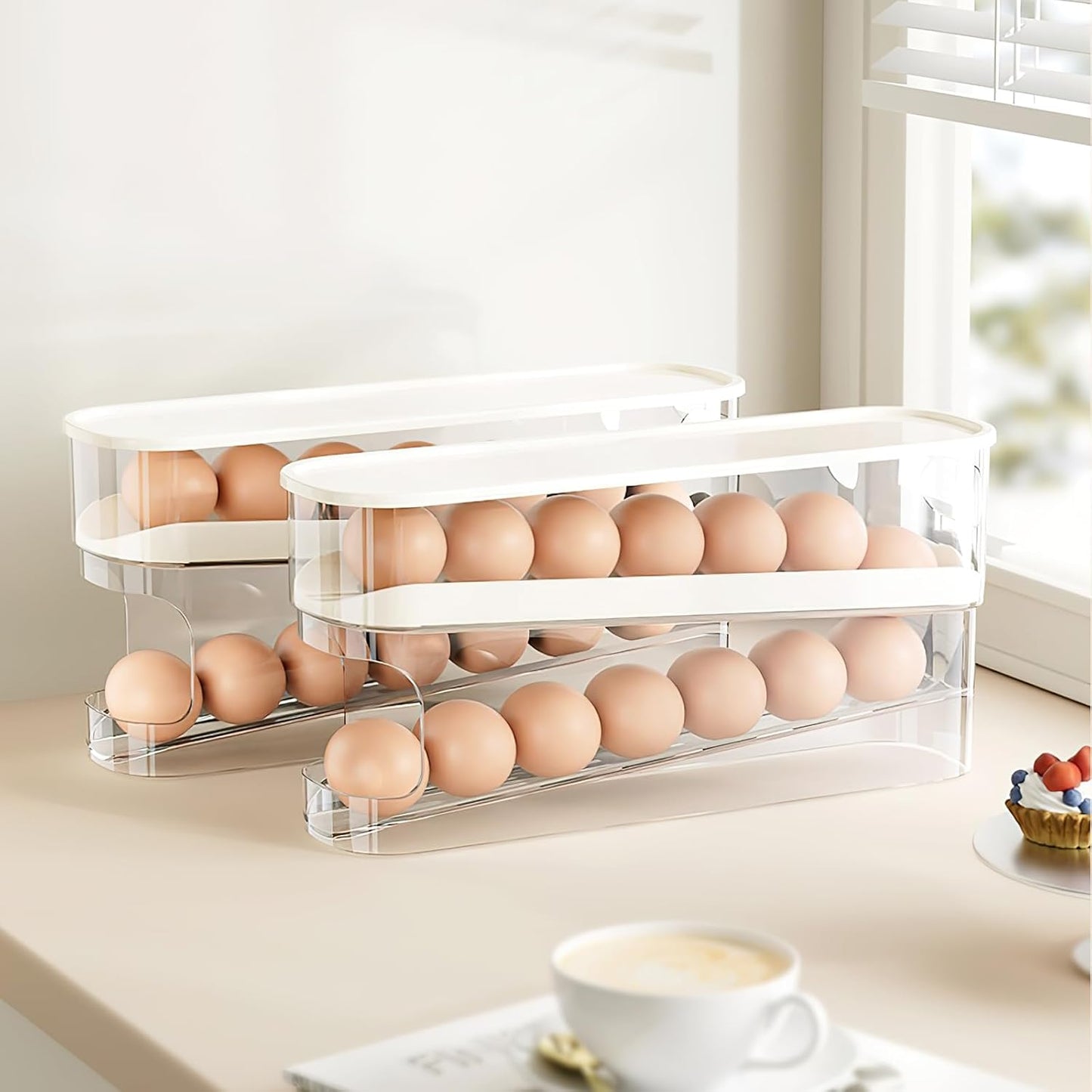Eierdispenser voor Koelkast – Ruimtebesparende Eiercontainer met Doorrolsysteem