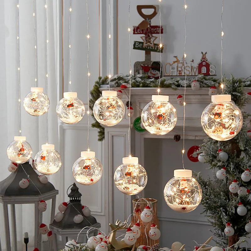 LED Kerstgordijnverlichting met Wensballen & Sneeuwpoppen – Stijlvol tijdens de Feestdagen