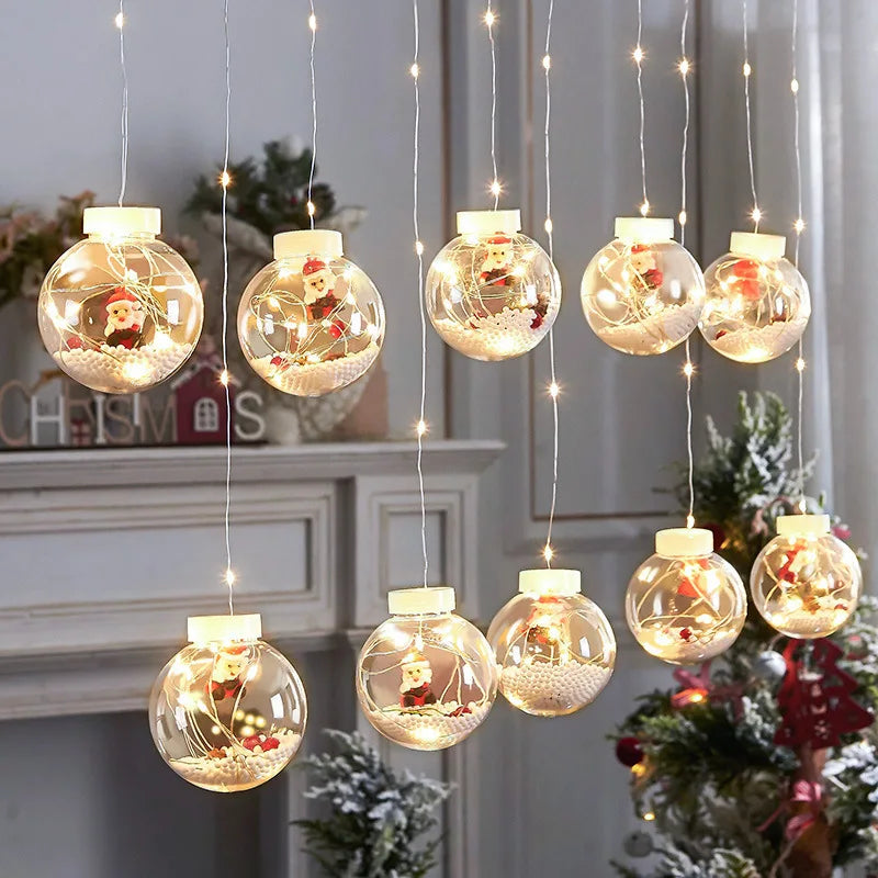 LED Kerstgordijnverlichting met Wensballen & Sneeuwpoppen – Stijlvol tijdens de Feestdagen