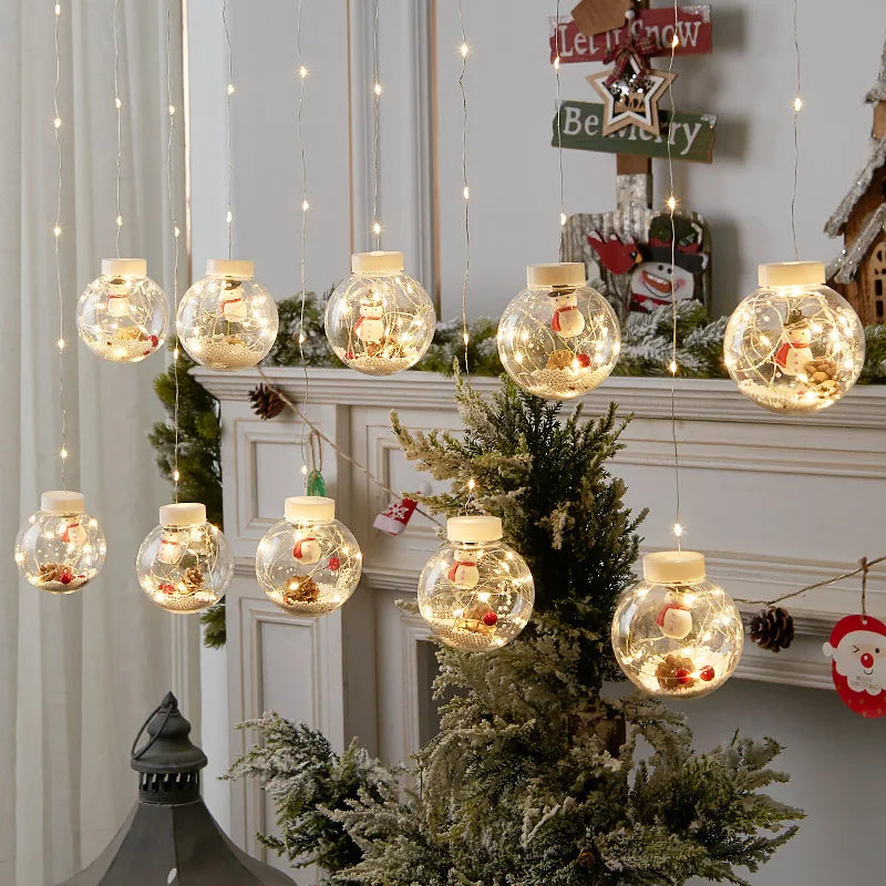 LED Kerstgordijnverlichting met Wensballen & Sneeuwpoppen – Stijlvol tijdens de Feestdagen