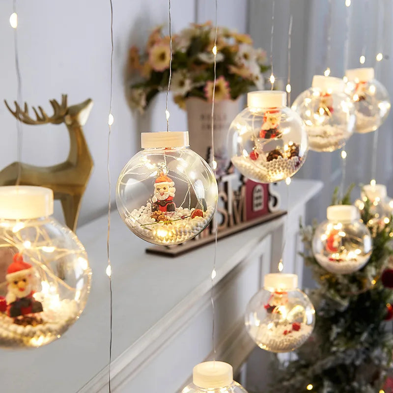 LED Kerstgordijnverlichting met Wensballen & Sneeuwpoppen – Stijlvol tijdens de Feestdagen