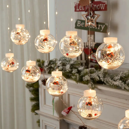 LED Kerstgordijnverlichting met Wensballen & Sneeuwpoppen – Stijlvol tijdens de Feestdagen