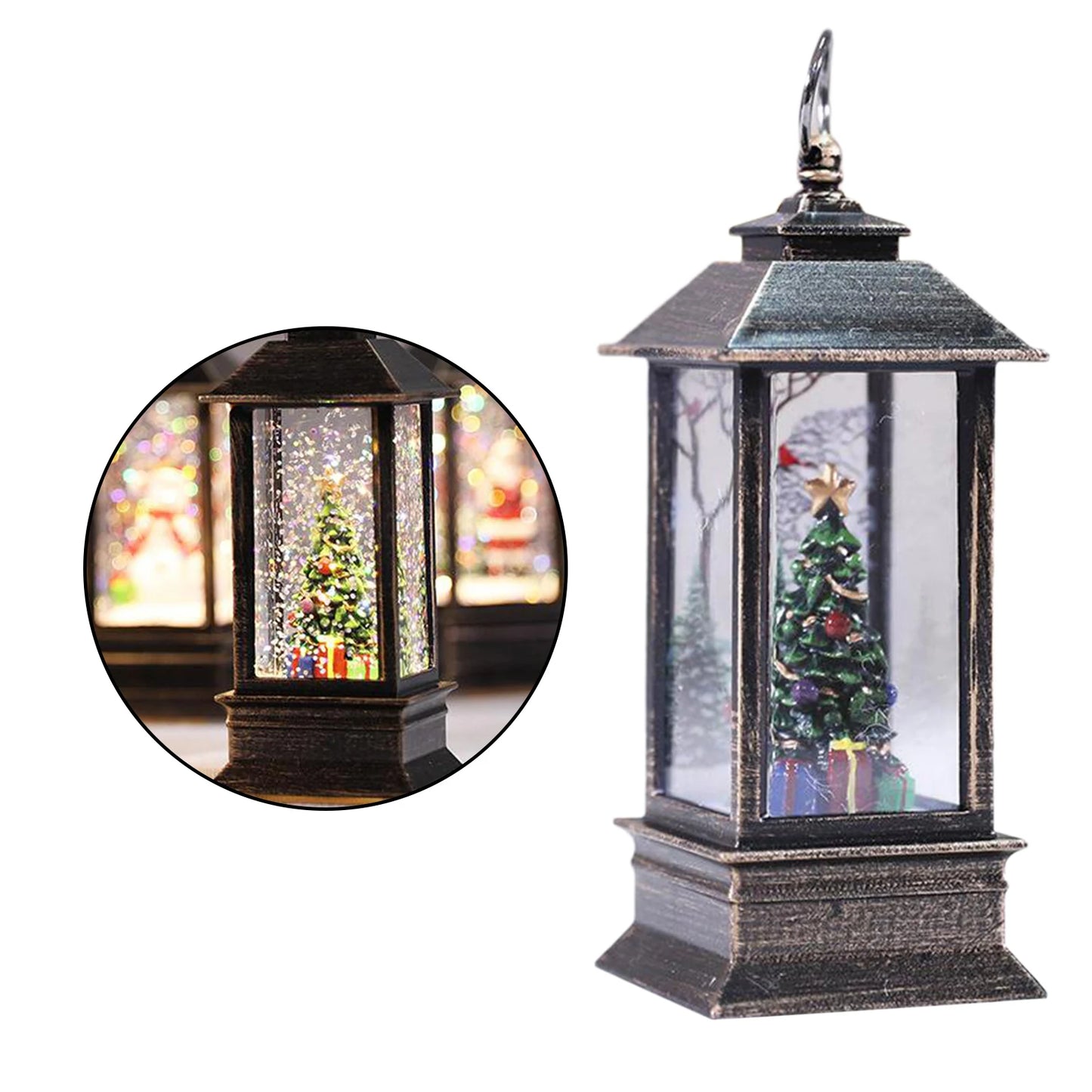 Draagbare Glitter-Swirl Lantaarn – LED Glow Accent Licht & Sneeuwbol