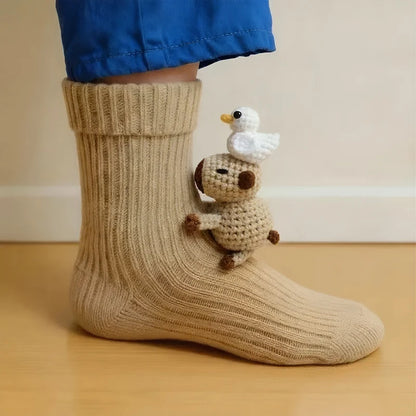 Handgemaakte Warme One-Size Sokken met Schattig Dierenontwerp