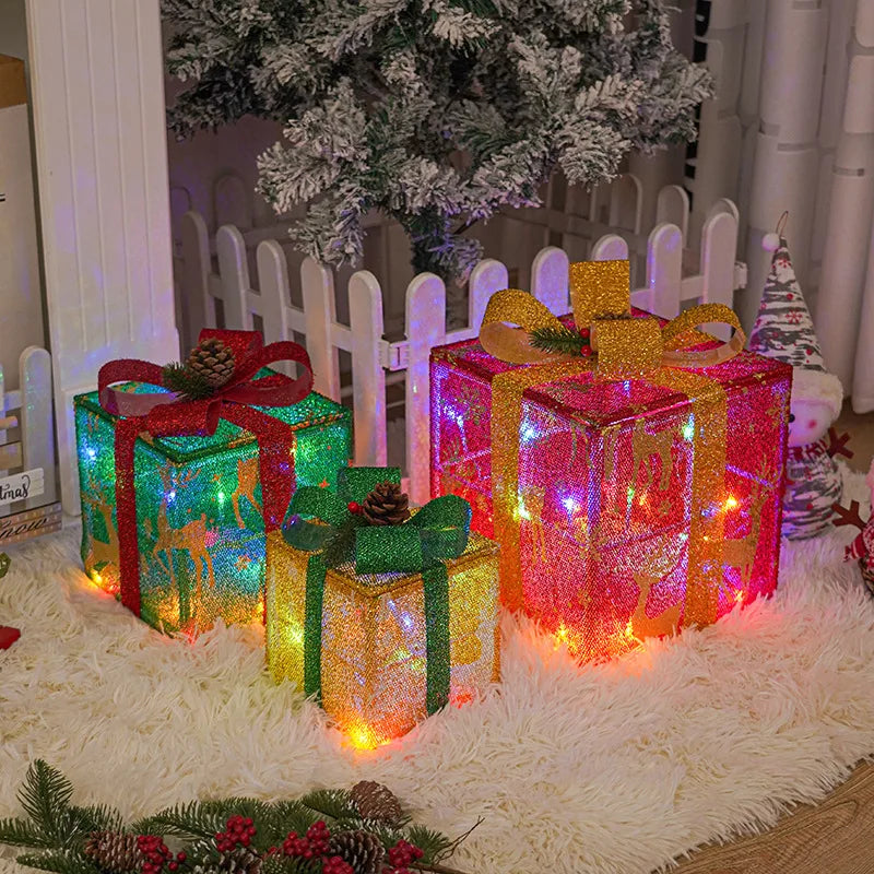 3-delige Set Verlichte Kerstcadeaudozen