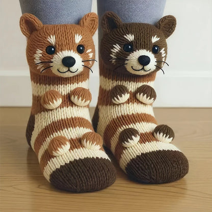 Handgemaakte Warme One-Size Sokken met Schattig Dierenontwerp