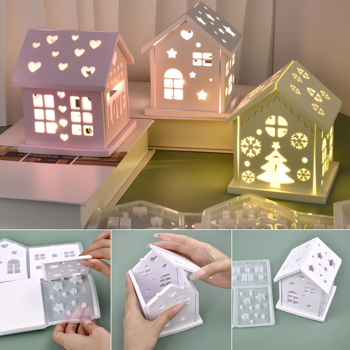 3D Huis Siliconen Mal – DIY Kerstboom, Ster & Hart