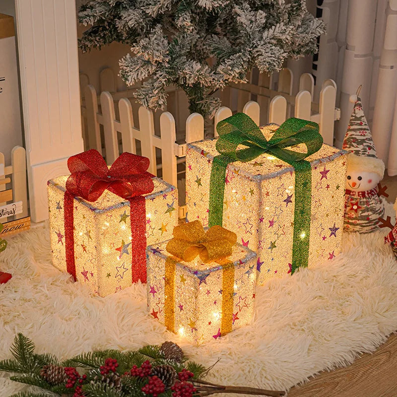 3-delige Set Verlichte Kerstcadeaudozen