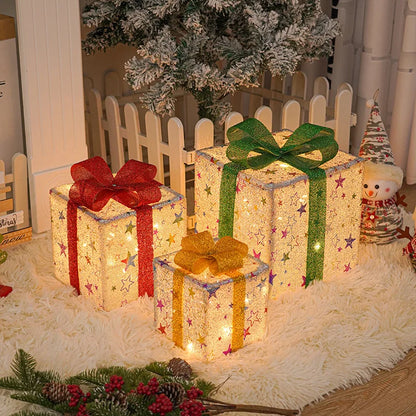 3-delige Set Verlichte Kerstcadeaudozen