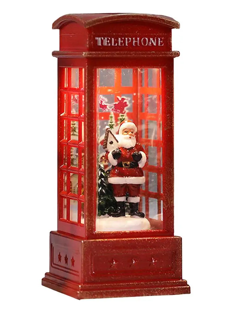 Kerst Sneeuwbol Lantaarn “Phone Booth” met Batterijvoeding – Feestelijke Tafeldecoratie