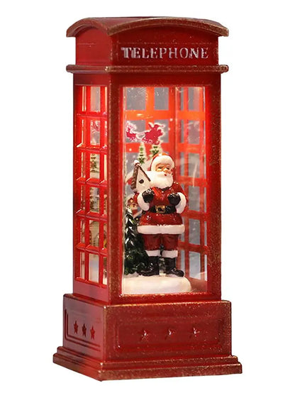 Kerst Sneeuwbol Lantaarn “Phone Booth” met Batterijvoeding – Feestelijke Tafeldecoratie