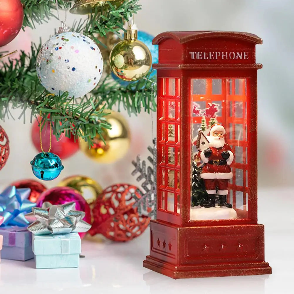 Kerst Sneeuwbol Lantaarn “Phone Booth” met Batterijvoeding – Feestelijke Tafeldecoratie