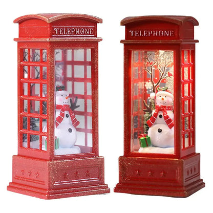Kerst Sneeuwbol Lantaarn “Phone Booth” met Batterijvoeding – Feestelijke Tafeldecoratie