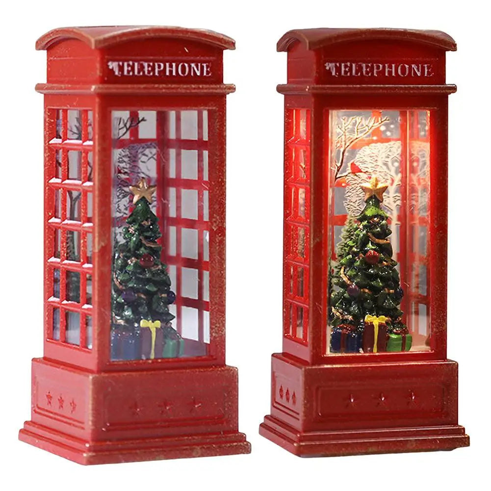 Kerst Sneeuwbol Lantaarn “Phone Booth” met Batterijvoeding – Feestelijke Tafeldecoratie