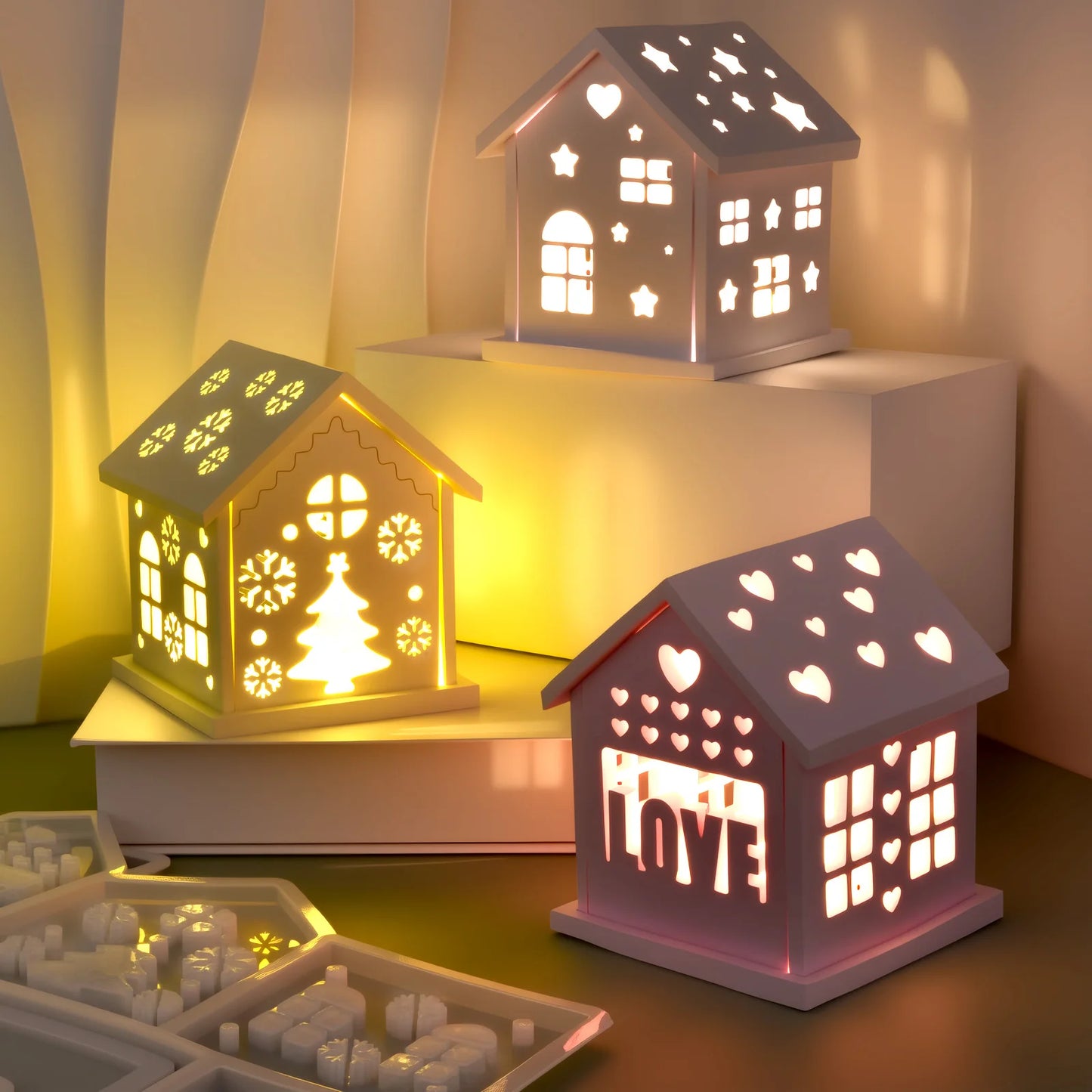 3D Huis Siliconen Mal – DIY Kerstboom, Ster & Hart