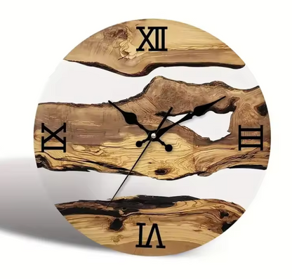 Moderne Stille Wandklok Imitatie Olijfhout – Elegant & Stil