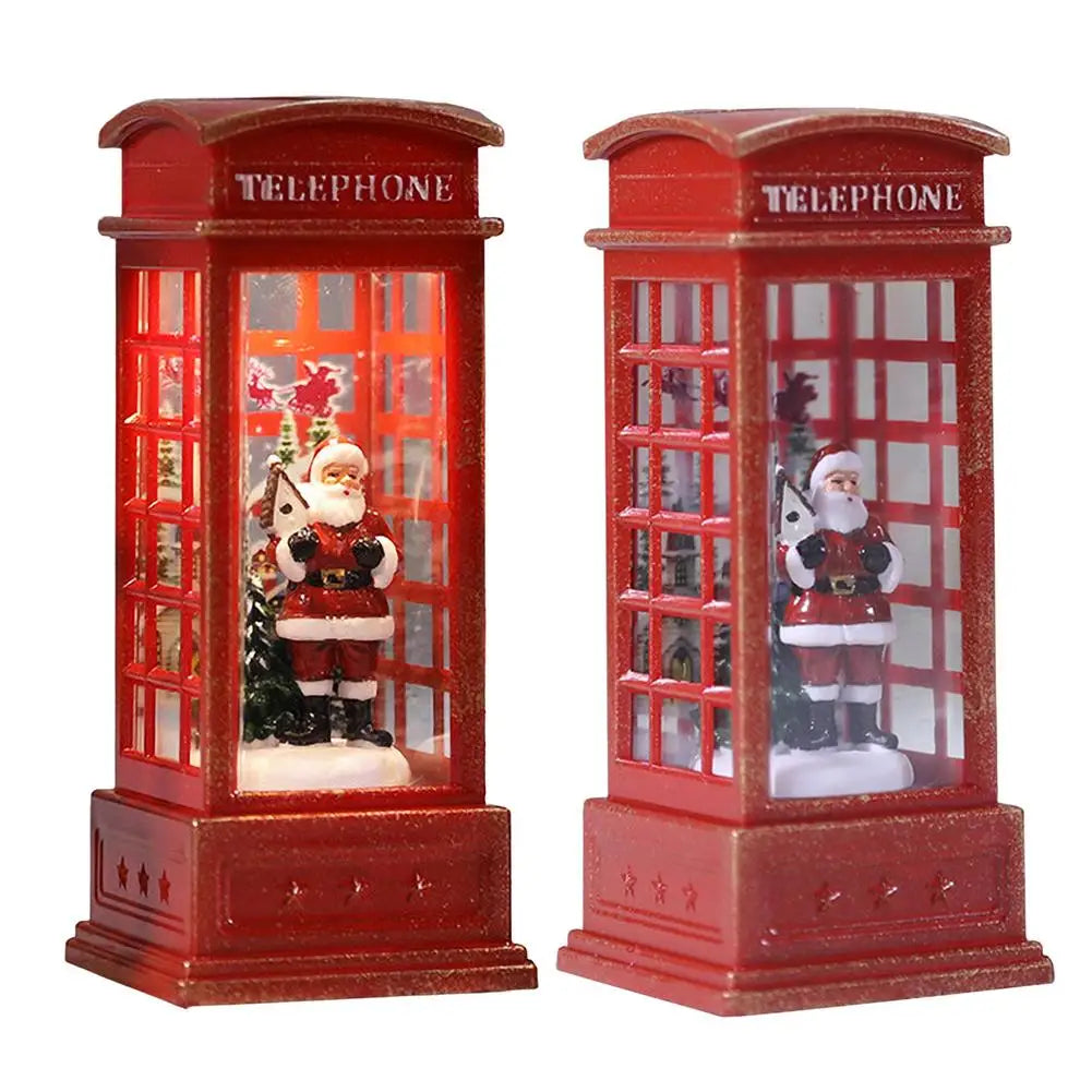 Kerst Sneeuwbol Lantaarn “Phone Booth” met Batterijvoeding – Feestelijke Tafeldecoratie