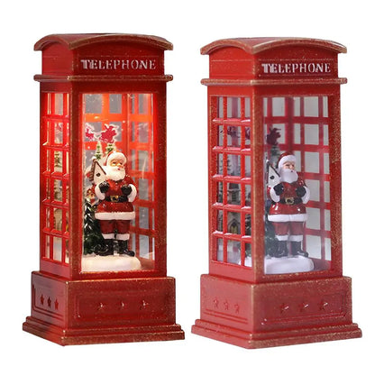 Kerst Sneeuwbol Lantaarn “Phone Booth” met Batterijvoeding – Feestelijke Tafeldecoratie