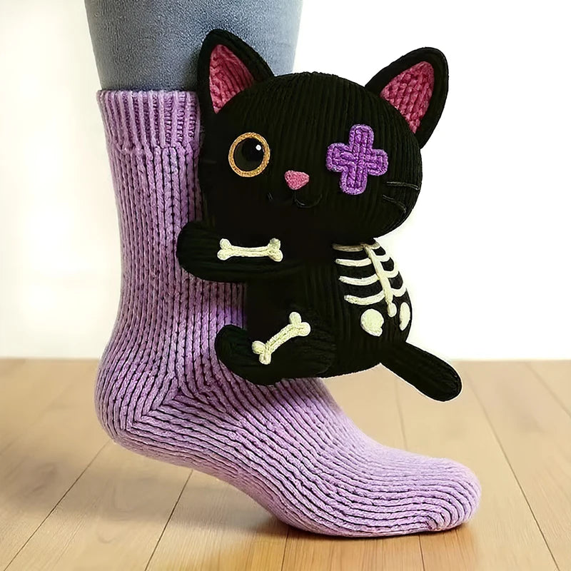 Handgemaakte Warme One-Size Sokken met Schattig Dierenontwerp